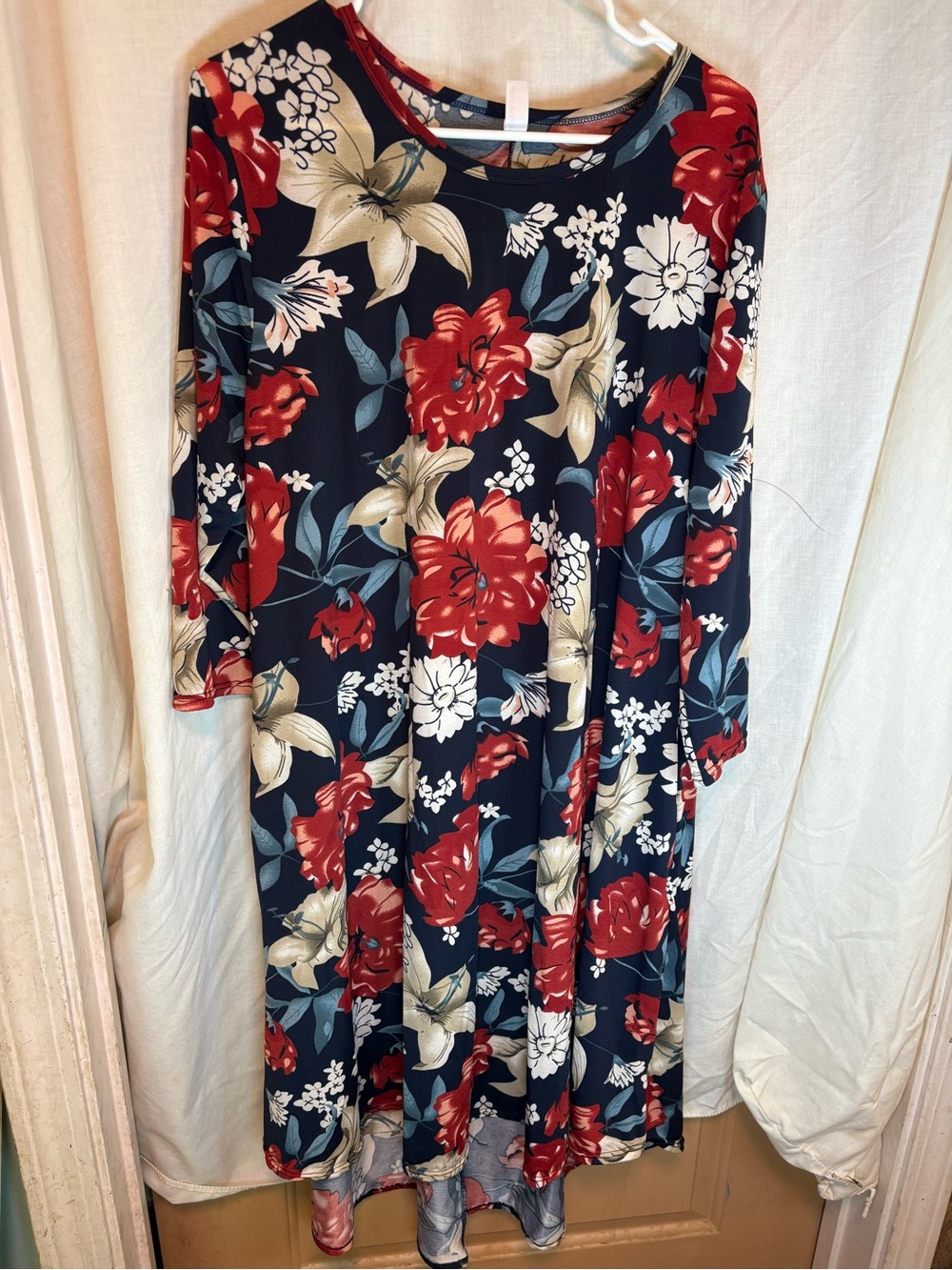 Heathmoor Floral Midi Dress 3/4 Sleeves Women’s 3XL Red White Blue/navy
